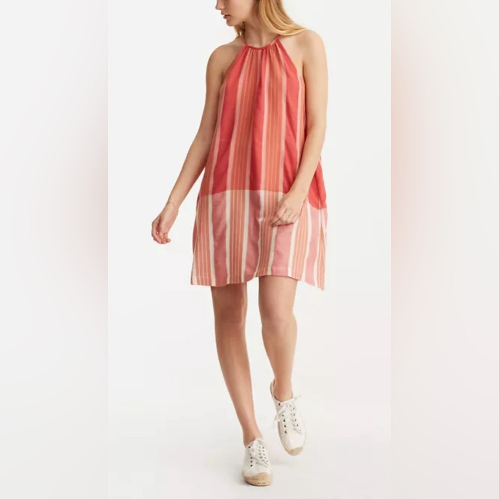 LOU & GREY Ann Taylor Loft Orange White Striped Halter Swing Dress Size Medium